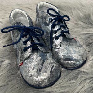 Emel Baby Hand Made Blue Silver Gray Shimmering Booties Shoes  US SIZE 7.5